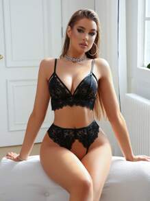 Classic Sexy Set de 2 piezas de ropa interior sexy de encaje para damas