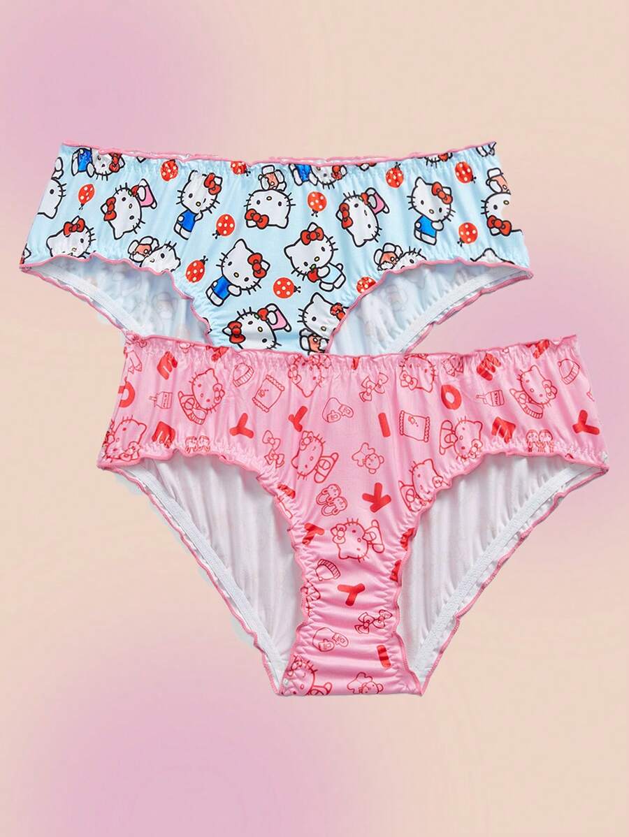 HELLO KITTY AND FRIENDS | SHEIN Tween Girl 2pcs Pack Cute Comfortable Cartoon Print Soft Underwear