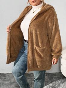 SHEIN CURVE+ Autumn And Winter Warm Plush Hoodie Cute Bear Ears Large Plush Jacket Coat Christmas Fall