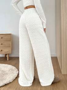 SHEIN EZwear Quần ống rộng màu trơn thường ngày cho nữ, dành cho mùa thu và đông - trắng - Xem 2