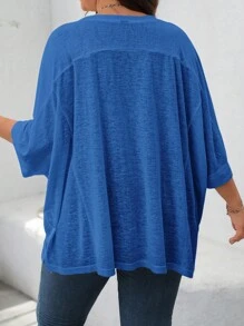 EMERY ROSE Plus Size Women Basic Plain Short Sleeve T-Shirt, Casual & Loose Fit For Home And Outdoor, Summer