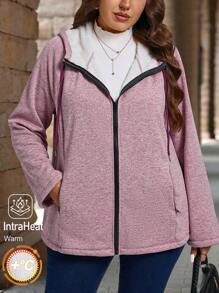 EMERY ROSE Plus Size Thermal Fuzzy Coats  Women Clothes Fall Autumn,Spring - Dusty Purple - View 4
