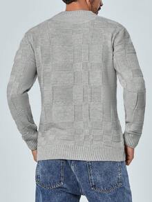 Men Plain Texture Knit Sweater, Casual For Autumn/Winter - Grey - View 2