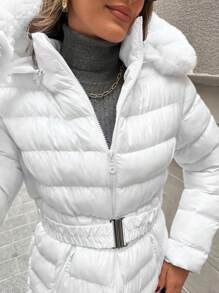 EURMUSE Water Proof , Keep Warming Feature, Faux Fur Hood Detailed Long Line Puffer Winter Coat - White - View 5
