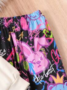 2pcs/Set Tween Girls Street Print Hoodie And Leggings Set - Multicolor - View 6