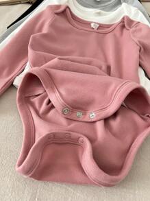 SHEIN LMoss Kids 4件套LMoss新生女婴可爱针织弹力纯色按扣裆部连体衣，秋冬季多件套 - 彩色 - 查看 5