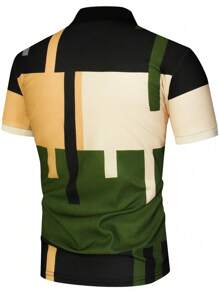 Manfinity Homme Áo sơ mi nam ngắn tay màu khối màu, đồ họa nút đầy màu sắc cho người chồng làm việc bình thường - xanh quân đội - Xem 2