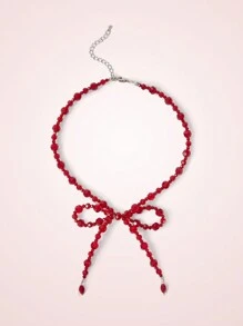 SHEIN MOD Fashionable Beaded Bowknot Pendant Necklace Valentines,Mom,Mother,Mother's Day,Gift