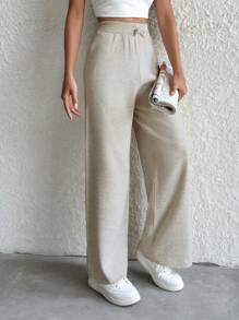 EURMUSE Drawstring Waist Knit Pants - Apricot - View 3
