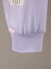 2pcs/Set Young Girl Cute Fun Yellow Long Sleeve Top & Long Pants With 3D Rabbit Ears Homewear Sets, Comfortable Stretchy - Purple - View 6