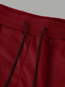 Manfinity Roghcode Men's Solid Color Drawstring Pocket Casual Flared Leg Sweatpants - Burgundy - View 3
