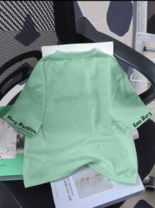 SHEIN Áo thun cổ tròn tay ngắn in chữ cái tiếng Anh vui nhộn thường ngày cho bé trai, thích hợp mặc hàng ngày, đi học, du lịch, tập luyện, mùa xuân/hè (đi chơi, nghỉ lễ, du lịch, thư giãn, tắm nắng, mùa hè) - Màu xanh Bạc hà - Xem 2