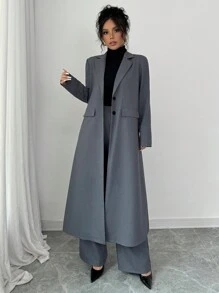 Elenzga Deep Gray Lapel Dropped Shoulder Long Suit Pants For Women