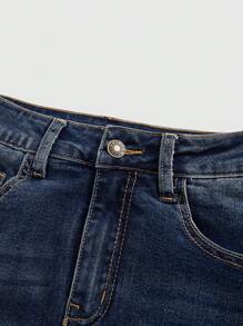 ROMWE Fairycore Women Bow Embroidered Denim Mini Skirt - Dark Wash - View 3