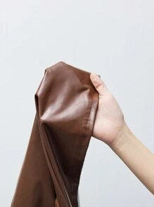Maija 女款素色PU皮革長款休閒時尚裙 - 棕色 - 查看 6