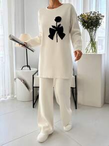 EURMUSE Stylist Sweater With Flower Detail And Sweater Dresses - Apricot - View 4