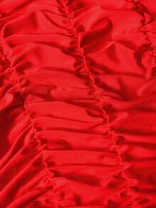 Slaydiva 2024 节日新年情人节优雅性感连衣裙红色细肩带水晶胸饰褶皱中长连衣裙 - L - 紅色 - 查看 6