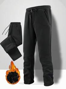 Manfinity Hypemode Men's Thermal Lined Black Sweatpants, Warm For Autumn & Winter