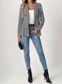 SHEIN Tall 女款千鸟格纹修腰秋冬西装外套