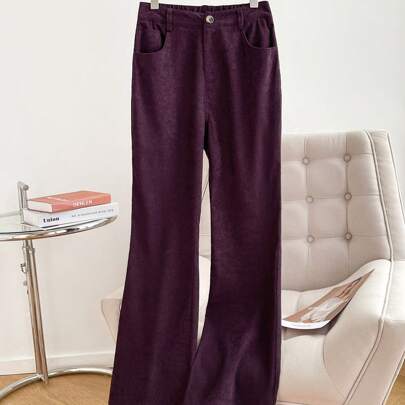 Women's Magenta Corduroy High Waist Slim Flare Pants