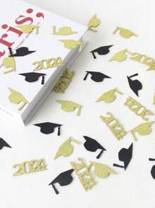 100pcs 2024+ Colorful Paper Confetti With Graduation Hat For Graduation Party Table Decoration Valentine DAY, Valentines Wedding, Birthday - Multicolor - View 3