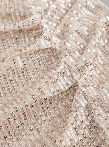 SHEIN 青少年女孩毛绒夹克，优雅亮片细肩带褶皱开衩迷人派对服装套装，香槟色，2 件套，秋季和圣诞派对 - 杏色 - 查看 8