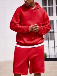 Men's Casual Plain Color Fleece Hoodie Set, Fall & Winter - Grey - View 6