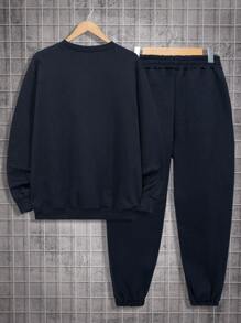 Conjunto de sudadera y pantalones regulares con estampado de letras para hombre