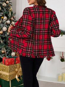 SHEIN Clasi Women's Red Plaid Tweed Jacket For Christmas Christmas Women Clothes