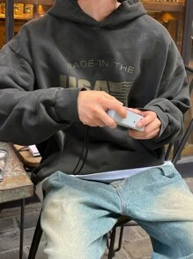 DAZY Letter Print Thicken Hoodie Sweatshirt For Men, Autumn - Grey - View 4