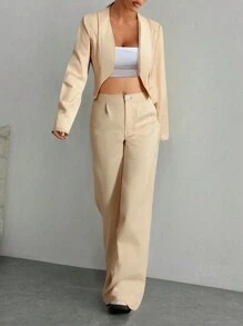 SHEIN Unity Casual Cinched Waist Blazer Jacket And Straight Fit Pants Set Fall Cloth For Women - Apricot - View 1