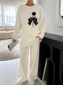 EURMUSE Stylist Sweater With Flower Detail And Sweater Dresses - Apricot - View 5