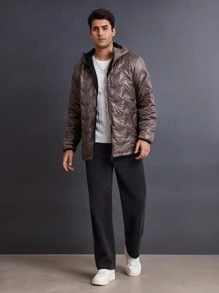 Manfinity VCAY Men's Thickened Stand Collar Zip-Up Padded Coat Suitable For Winter - Brown - View 3