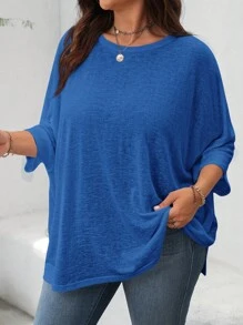 EMERY ROSE Plus Size Women Basic Plain Short Sleeve T-Shirt, Casual & Loose Fit For Home And Outdoor, Summer