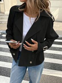 Serisse Abrigo corto de mujer con solapa con botones para otoño/invierno - Negro - Ver 3