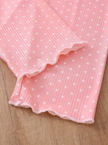 2 sets de 4 piezas cada , blusas de manga larga con estampado de corazones a lunares rosados y blancos, y pantalones largos - Pijamas cómodos y casuales para niñas jóvenes