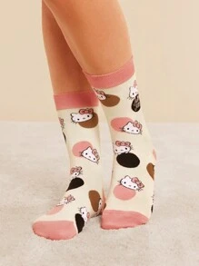 HELLO KITTY AND FRIENDS | SHEIN 2 Pairs Cartoon & Striped Polka Dot Pattern Women Stockings - Multicolor - View 6