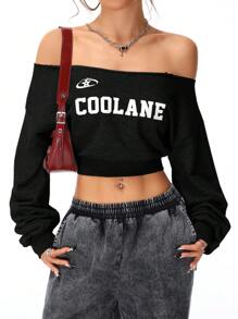 Coolane 女士冬季休闲单肩宽松运动衫 - 黑色 - 查看 1