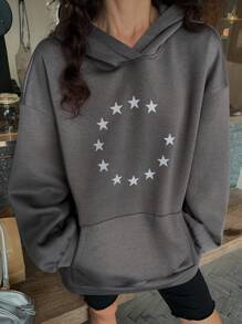 DAZY Sudadera con capucha casual de ajuste holgado y forro térmico para mujer, sudadera con capucha de otoño