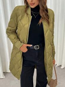 SHEIN LUNE Women's Casual Solid Color Jacket For Winter,Feathers& Down Coat