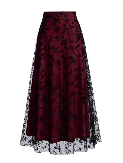 EARO Women's Floral Flocked Mesh Elegant A-Line Skirt