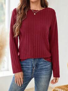 EMERY ROSE T-shirt à manches longues et col rond bleu marine pour femme en automne - Rouge foncé - Voir 6