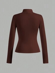 SHEIN Essnce Bộ 4 áo thun trơn cổ tròn tay dài phù hợp cho nữ, thường ngày & đa năng, mùa xuân thu, mùa đông - Nhiều màu - Xem 8