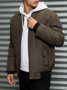 SHEIN Cottnline Men Label Detail Regular Bomber Coat - Dark Green - View 4