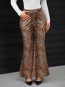 SHEIN SXY Pantalones acampanados de mujer con estampado de leopardo, otoño/invierno