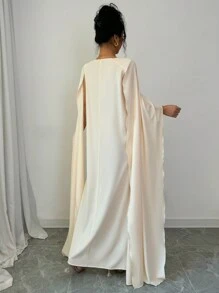 Chiquease Đầm Maxi Dự Tiệc Chiffon Cổ Tròn Rộng Rãi Viền Lớn Cho Nữ - Màu be - Xem 3