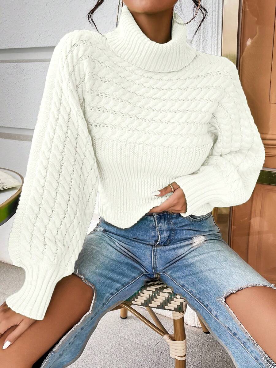 Chiquease Áo len dài tay cổ cao, màu trơn, kiểu dáng thường ngày, đa năng, thích hợp cho mùa thu đông. - Màu be - Xem 1