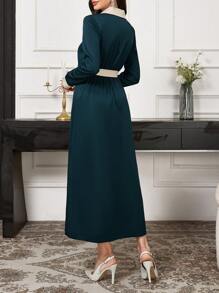 Mulvari Sukienka damska asymetryczna z długim rękawem i patchworkiem