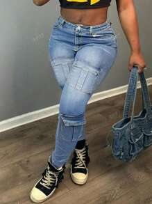 Women's Skinny Fit Jeans With Cargo Pockets