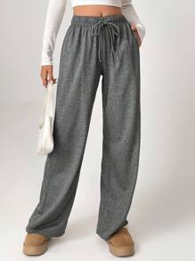 SHEIN Tall Women's Drawstring Straight Leg Sweatpants - Dark Grey - View 1